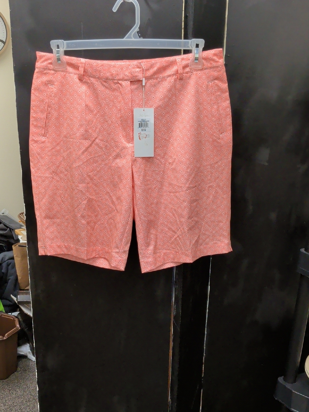 Lady Hagen Coral & White Geometric Print Shorts